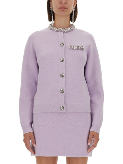 SP Lilac Purple Knitted Crystal-Trim Long Cardigan | Mini Skirt | Set