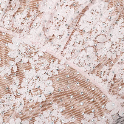 SP Pink Rhinestone Lace Short Sleeve Midi Dress