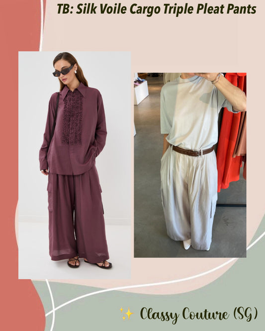 TB Silk Voile Cargo Triple Pleat Pants
