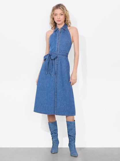 AO Chassidy Chambray Halter-neck Cotton Midi Dress