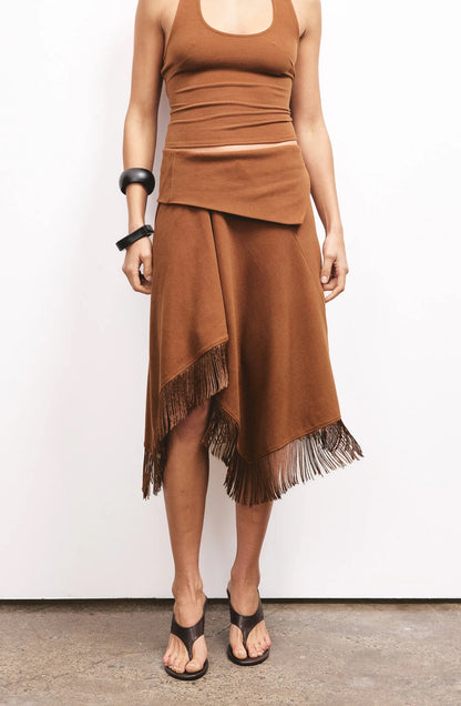 NV After Hours Fringed Cotton-blend Midi Skirt