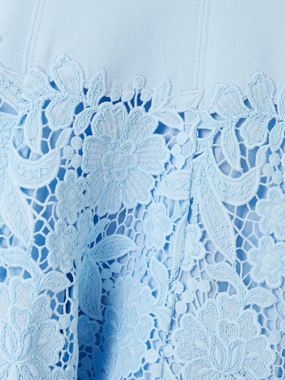 SP Blue Cap Sleeve Crepe Floral Lace Mini Dress