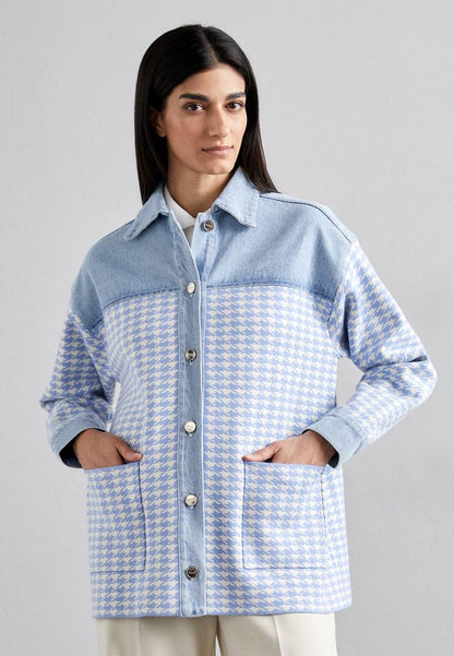 SD Houndstooth Denim-Paneled Shirt Jacket