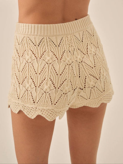 FLL Lelia Yoke Long Sleeve Top | Shorts | Cream Cotton Knit Set