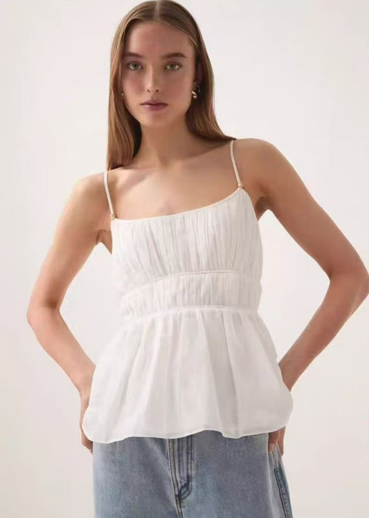 AJ Acapella Ruched Cotton-Viscose Top in Ivory