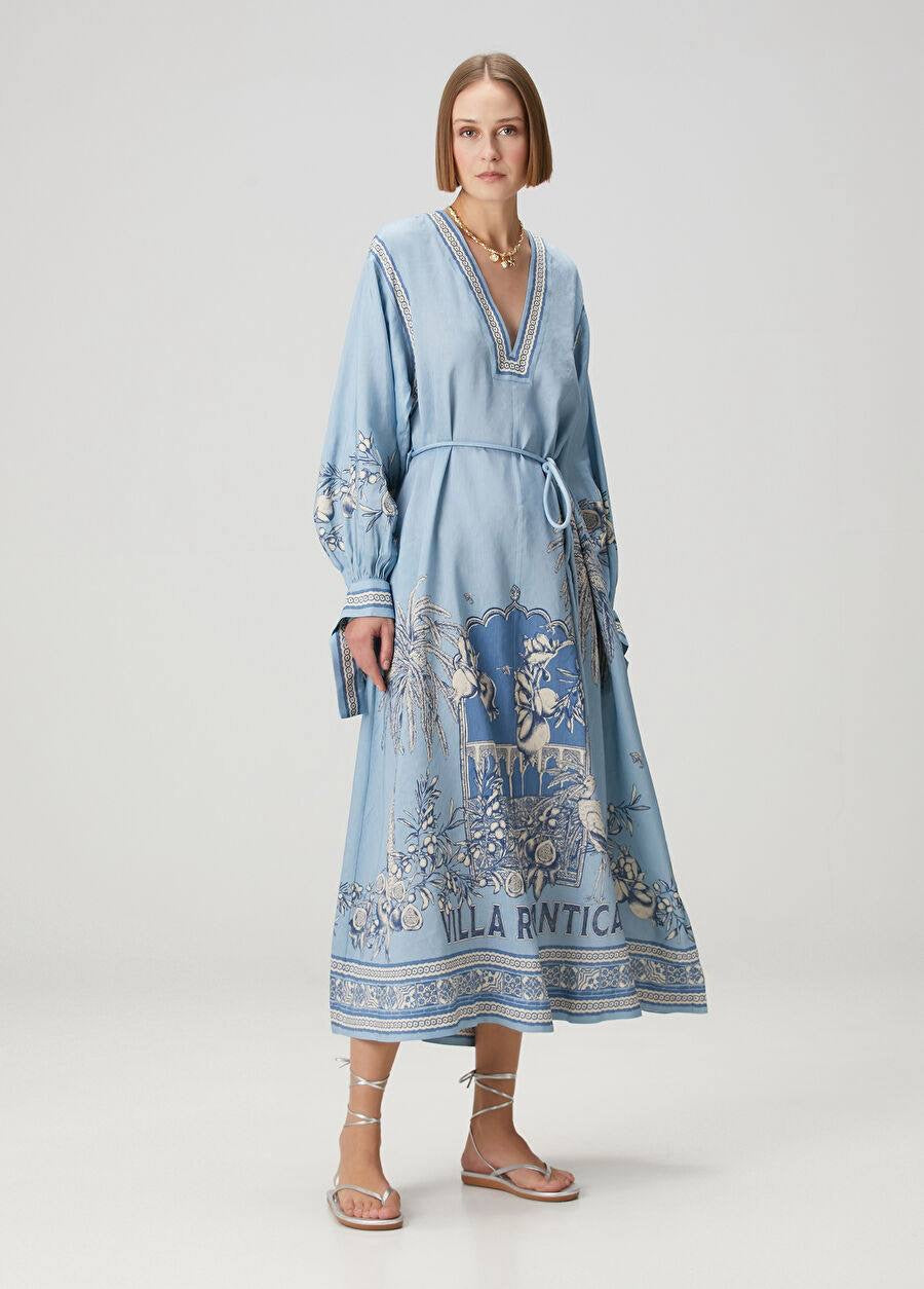 ALM Villa Romantica Holiday Linen-viscose Midi Dress