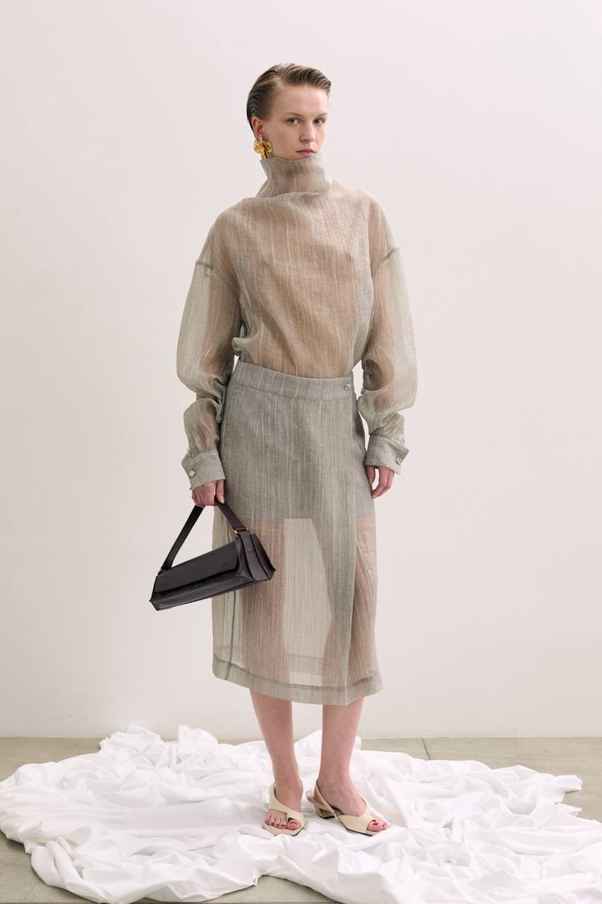TG Delfi Sheer Grey Blouse | Skirt