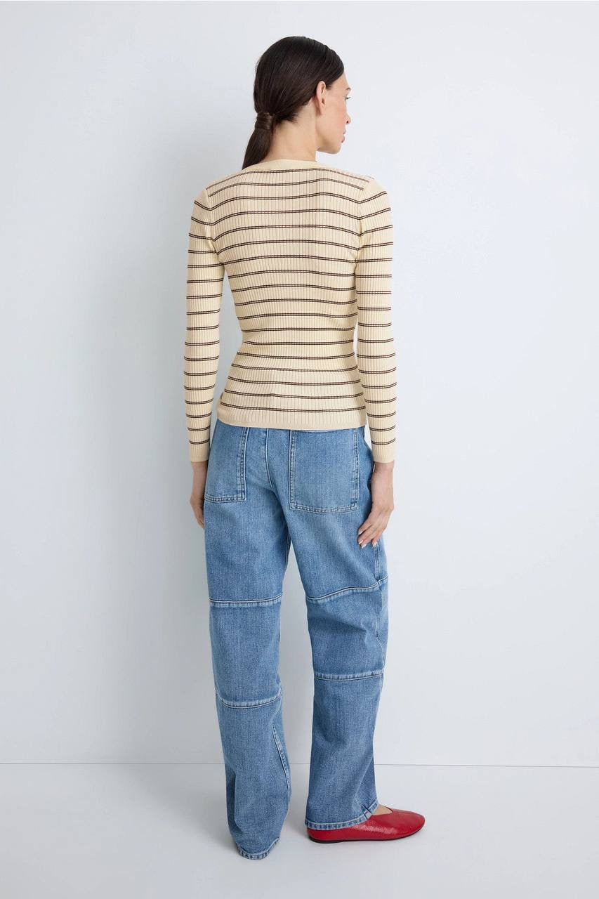 SD Gabri Striped Button Up Viscose-blend Ribbed Cardigan (with attached camisole top)