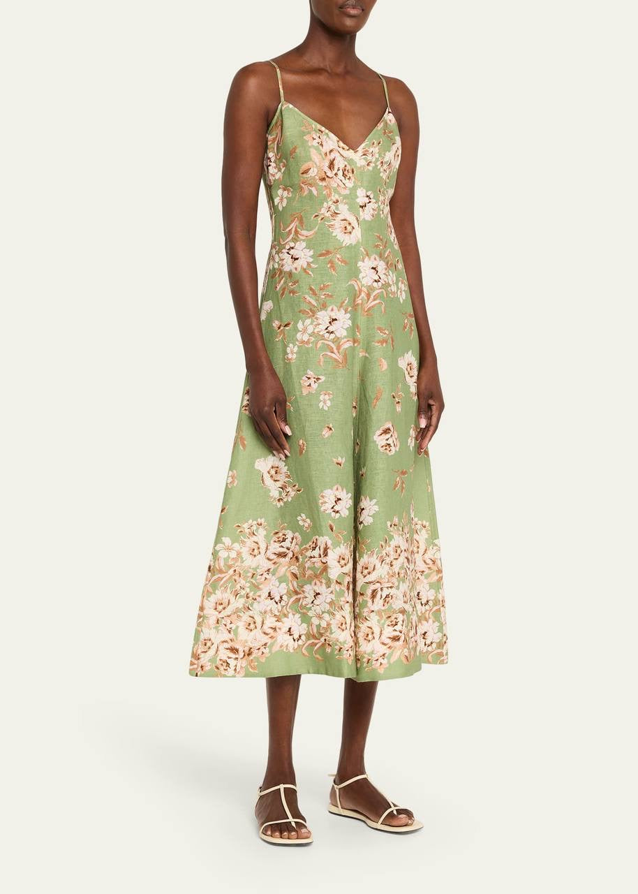 CC Mae Floral Linen Midi Dress