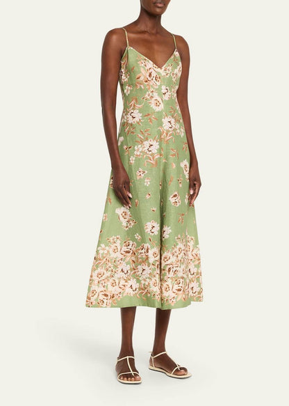 CC Mae Floral Linen Midi Dress