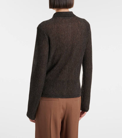 BC Sparkling Brown Ribbed Silk-Alpaca-Wool blend Cardigan