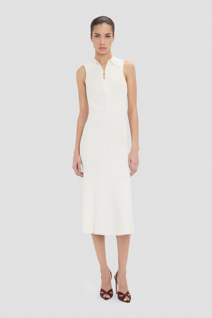 2 Colors! VB Mira Quarter-zip Stretch-viscose Midi Dress in Black & White