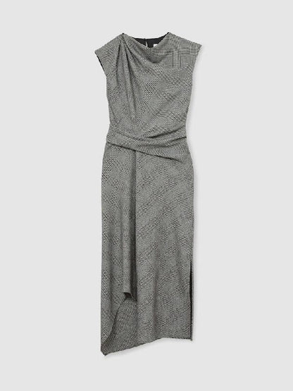 RS Grey Clara Wool-Blend Check Tailored Midi Dress
