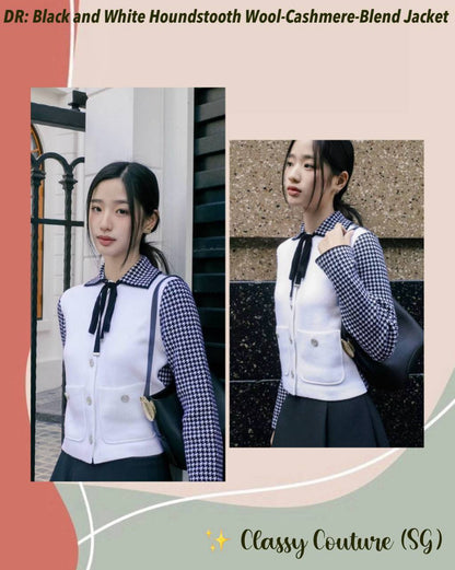 DR Black and White Houndstooth Wool-Cashmere-Blend Jacket