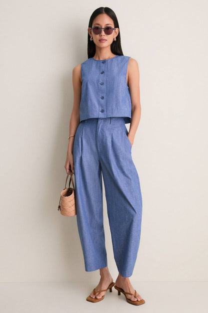 AA Godet Tank | Short Bari Short in Chambray