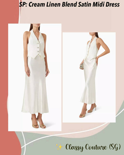 SP Cream Linen Blend Satin Midi Dress