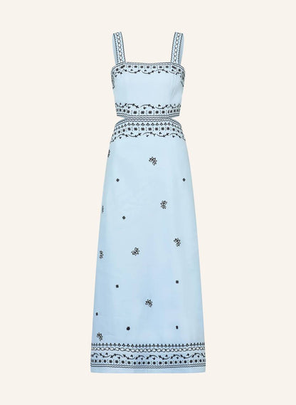 MJ Embroidered Linen Blend Cut Out Maxi Dress