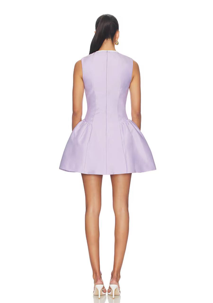SP Lilac Purple Taffeta Contrast Bow Flared Mini Dress