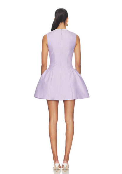 SP Lilac Purple Taffeta Contrast Bow Flared Mini Dress