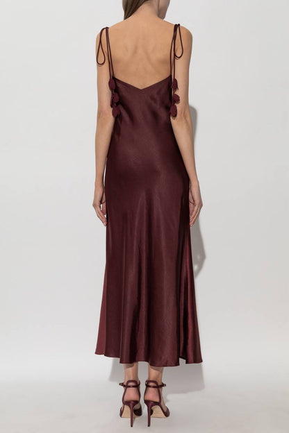 SP Satin Floral Appliqué Maxi Dress