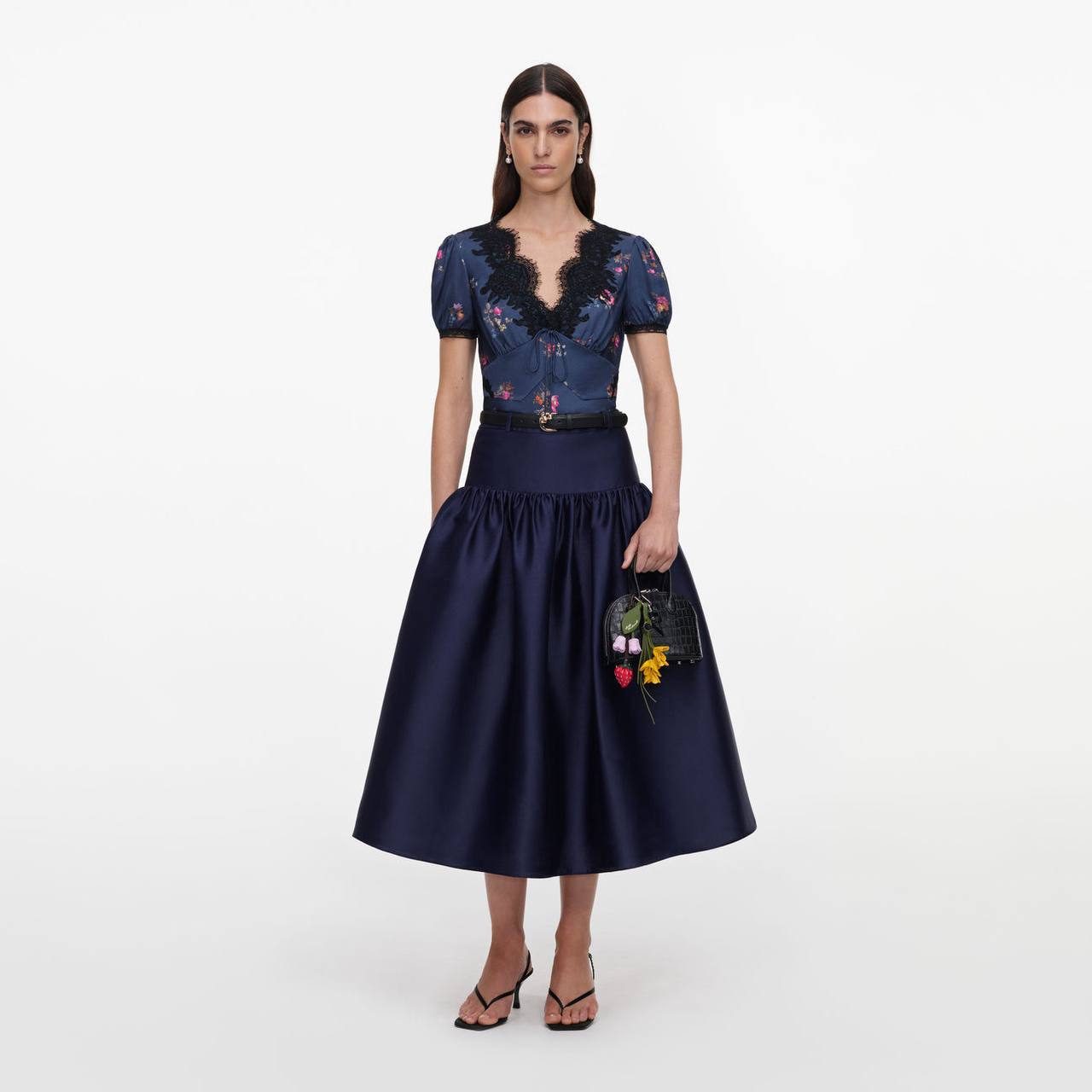 SP Navy Taffeta Midi Skirt