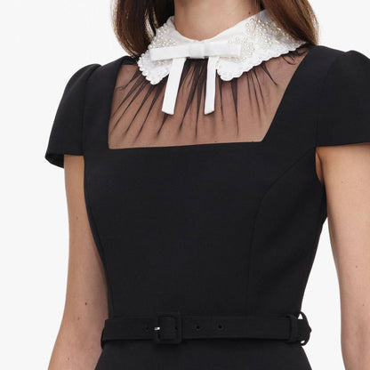 SP Black Crepe Bow Collar Midi Dress | Peplum Top