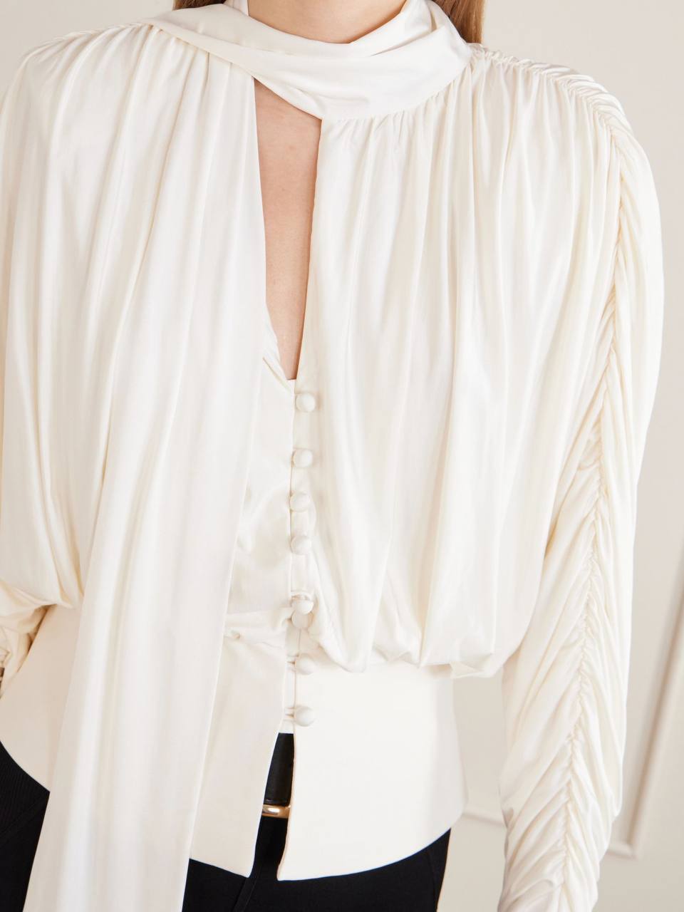 SP Tie-Detailed Stretch Jersey Blouse