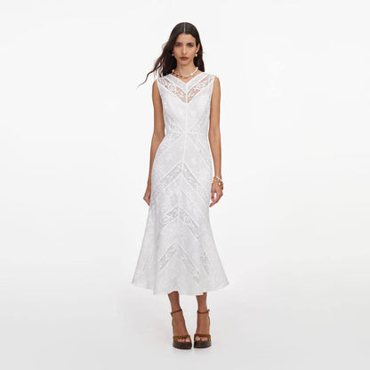 SP White Ramie Sleeveless Midi Dress