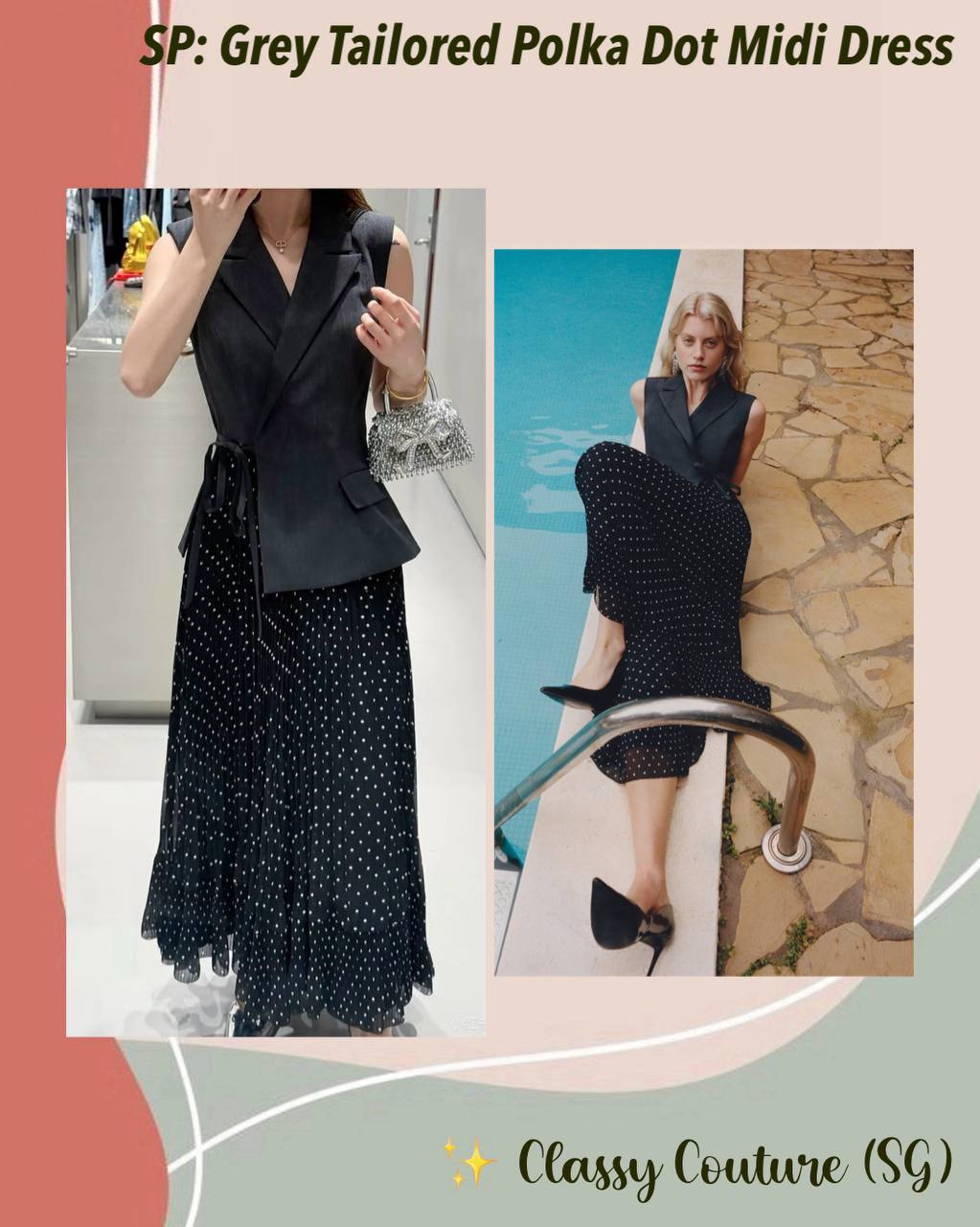 SP Grey Tailored Polka Dot Midi Dress