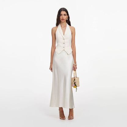 SP Cream Linen Blend Satin Midi Dress