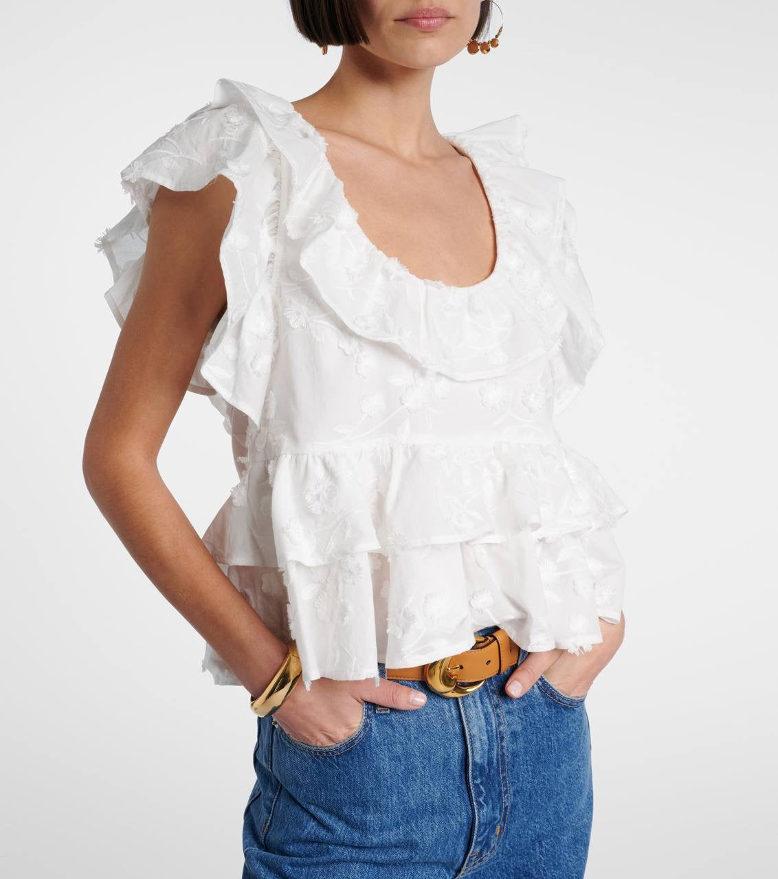 DS Light Volumes Ruffle Cotton Backless Top
