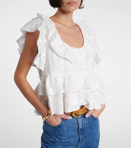 DS Light Volumes Ruffle Cotton Backless Top