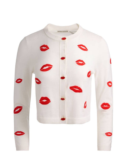 AO Daroda Lip Stretch-Wool Cardigan Sweater