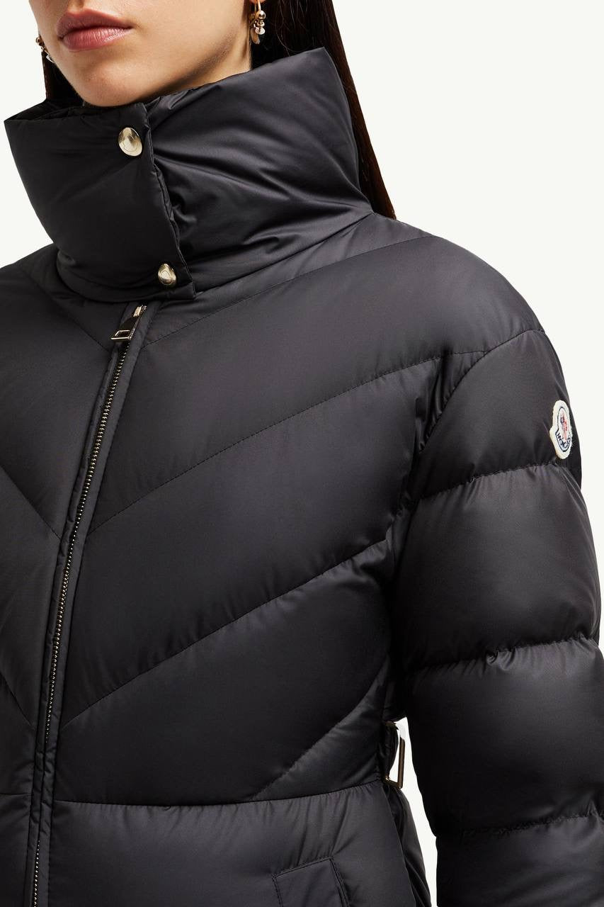 MC Brou Diagonal-Quilted Belted Long Down Jacket
