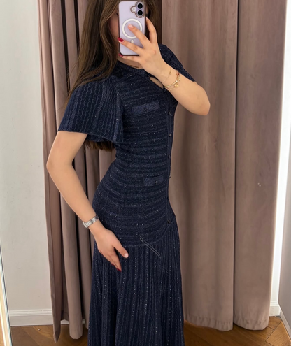 SD Diane Blue Rhinestone Viscose-blend Metallic Knit Maxi Dress