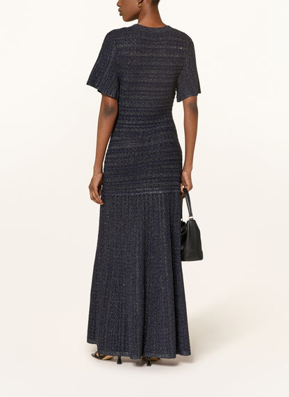 SD Diane Blue Rhinestone Viscose-blend Metallic Knit Maxi Dress