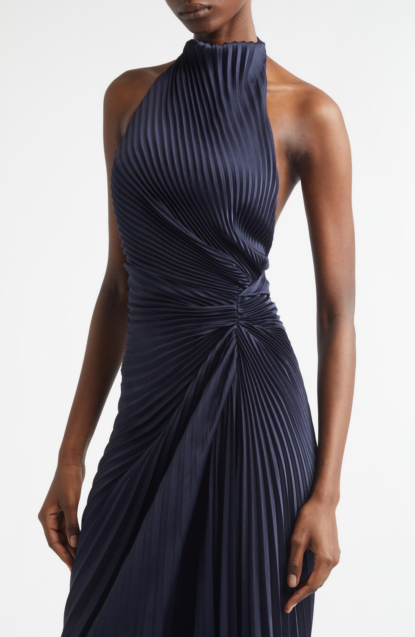 ALC Romy Halter Pleated Satin Gown Maxi Dress