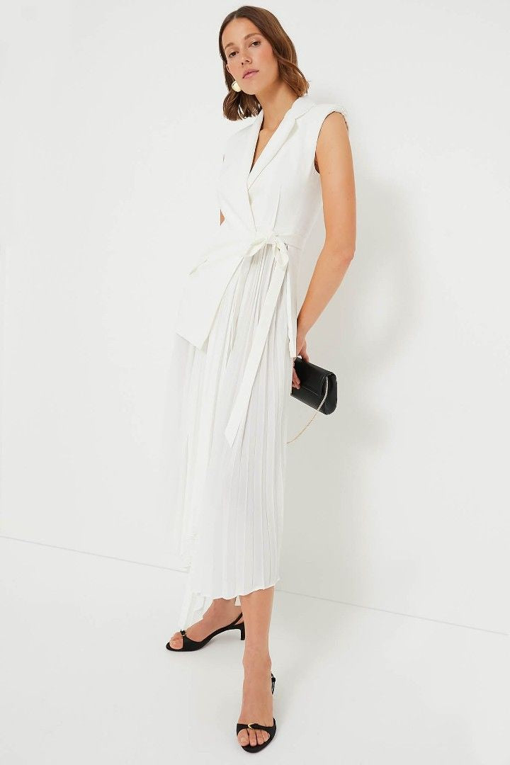 Jon Sim Helena Combo Blazer Pleated Midi Dress