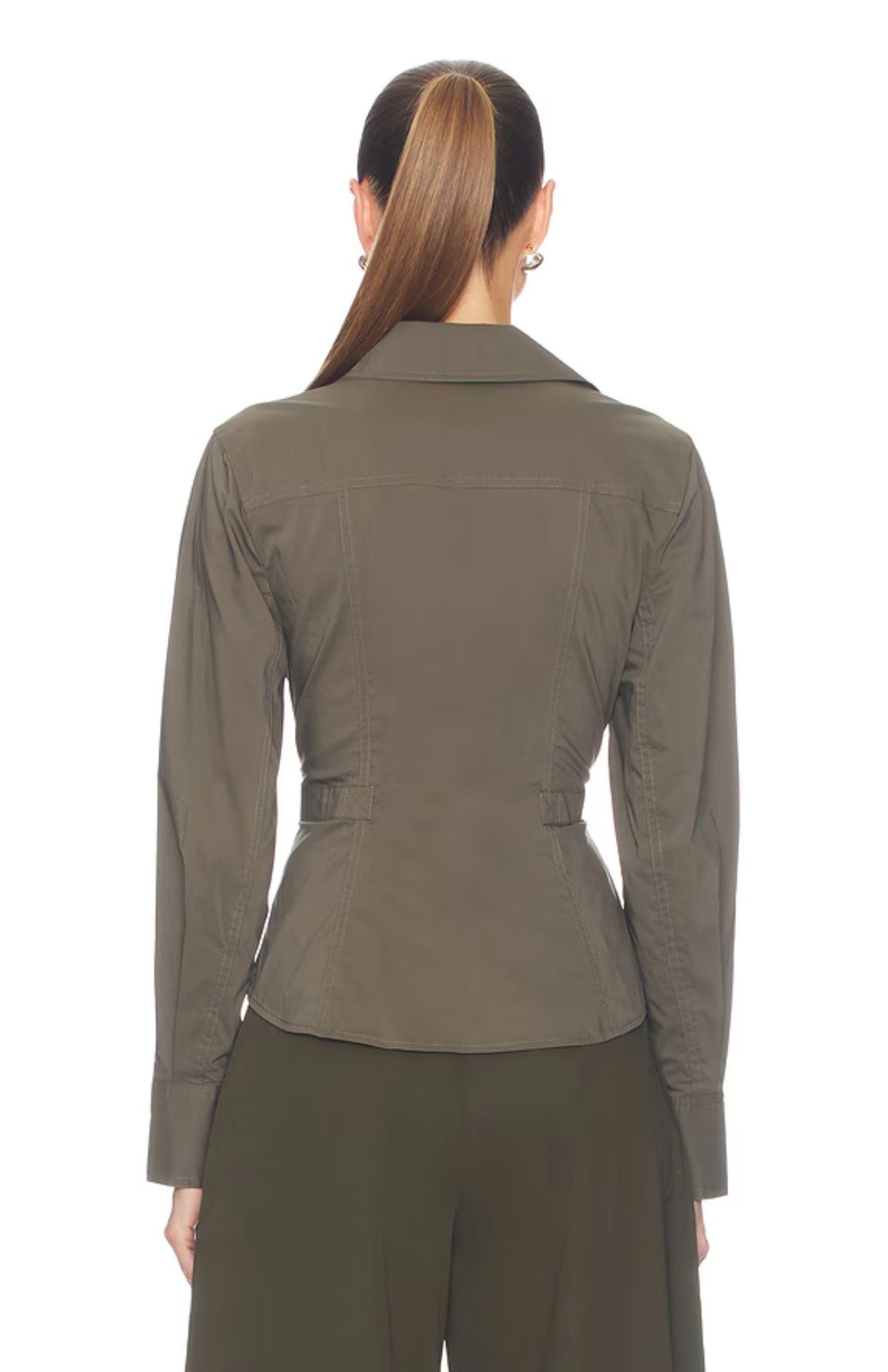 SK Loriel Belted Cotton-blend Long Sleeve Shirt Top