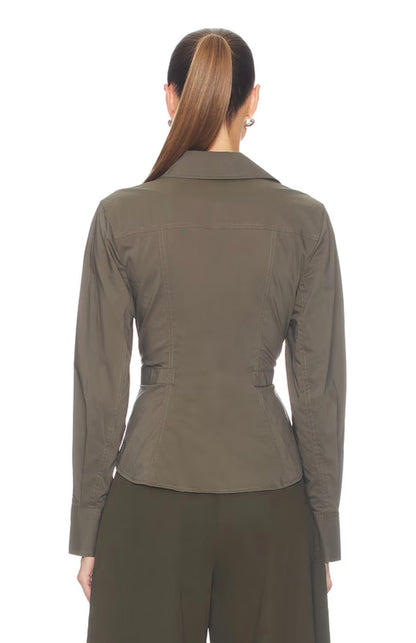SK Loriel Belted Cotton-blend Long Sleeve Shirt Top
