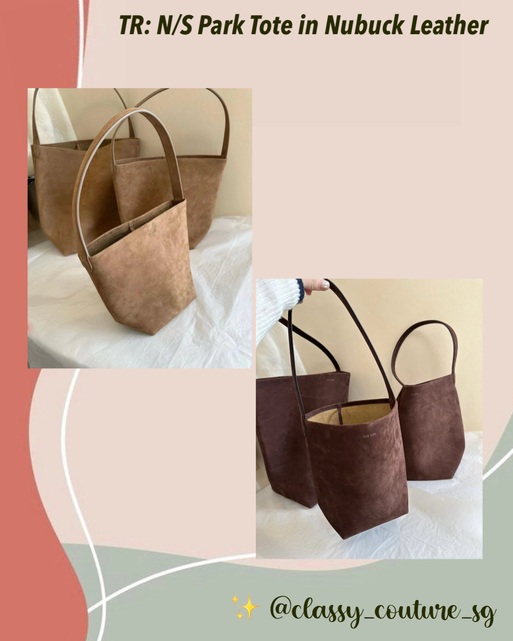 TR N/S Park Tote Leather Bag in Tundra & Wood Brown Nubuck