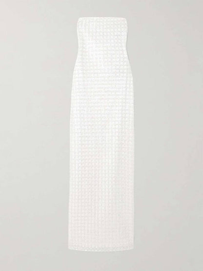 RTT Embellished Grid Sequin Sleeveless Maxi Dress in Recycled Polyester