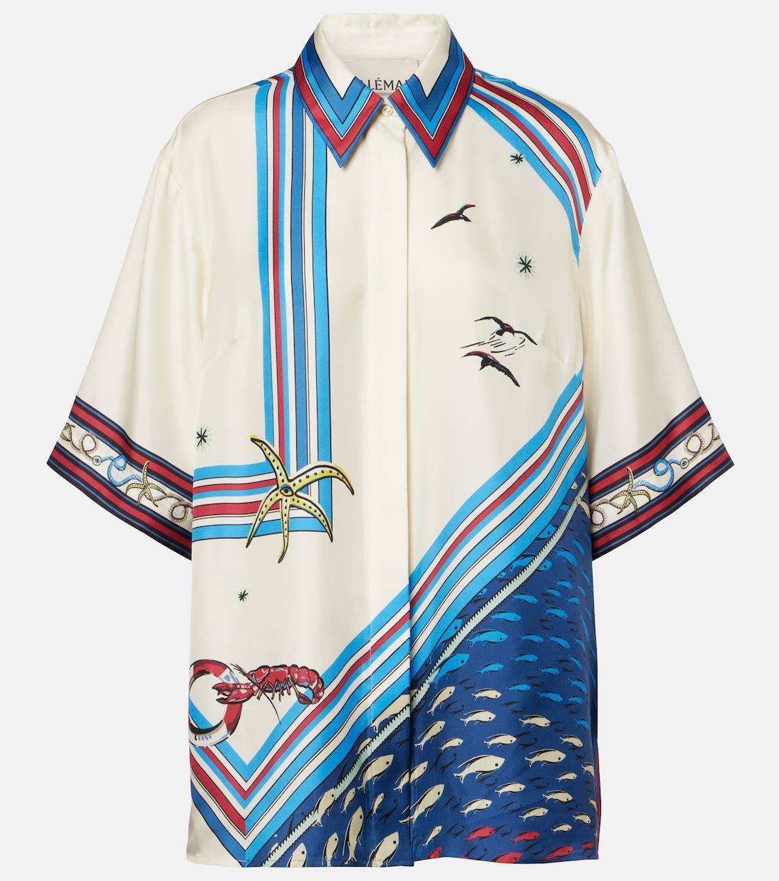 ALM023 Nautical Stripe Silk Satin Top | Sea Shorts | Set