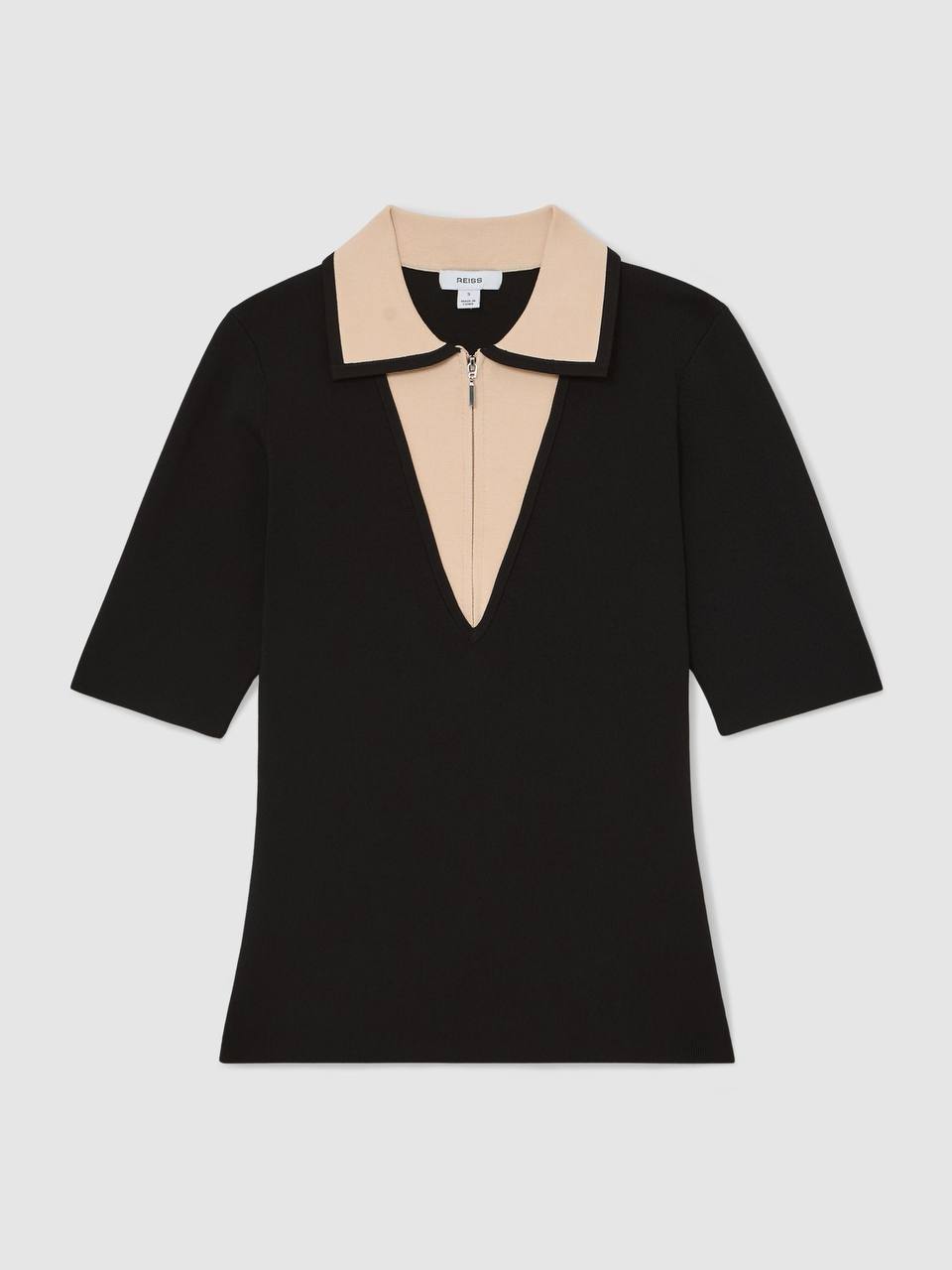 RS Stella Contrast-Collar Half-Zip Knitted Top