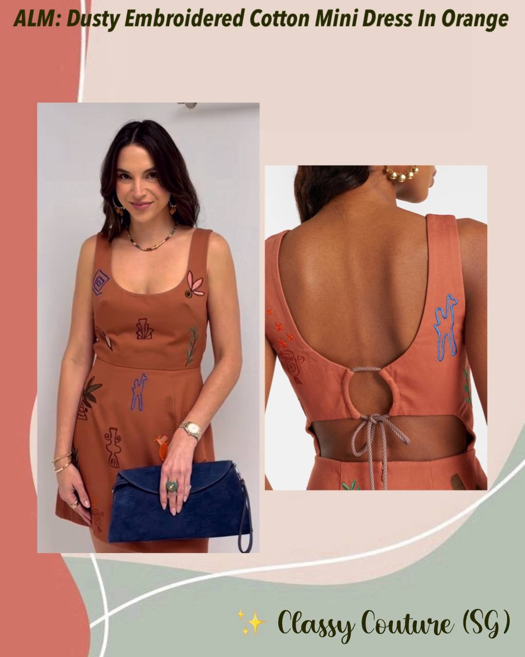 ALM Dusty Embroidered Cut Out Cotton Mini Dress In Orange