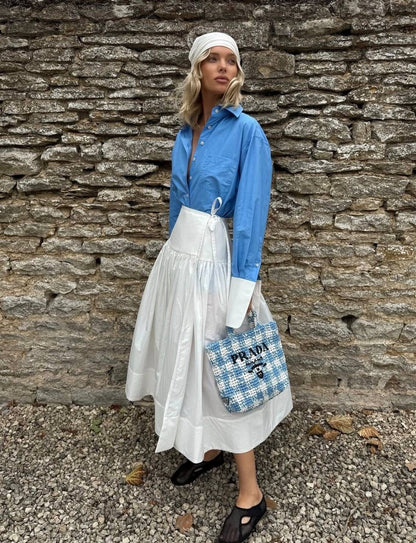 HS Classic Oversized Tech Poplin Shirt in White & Blue