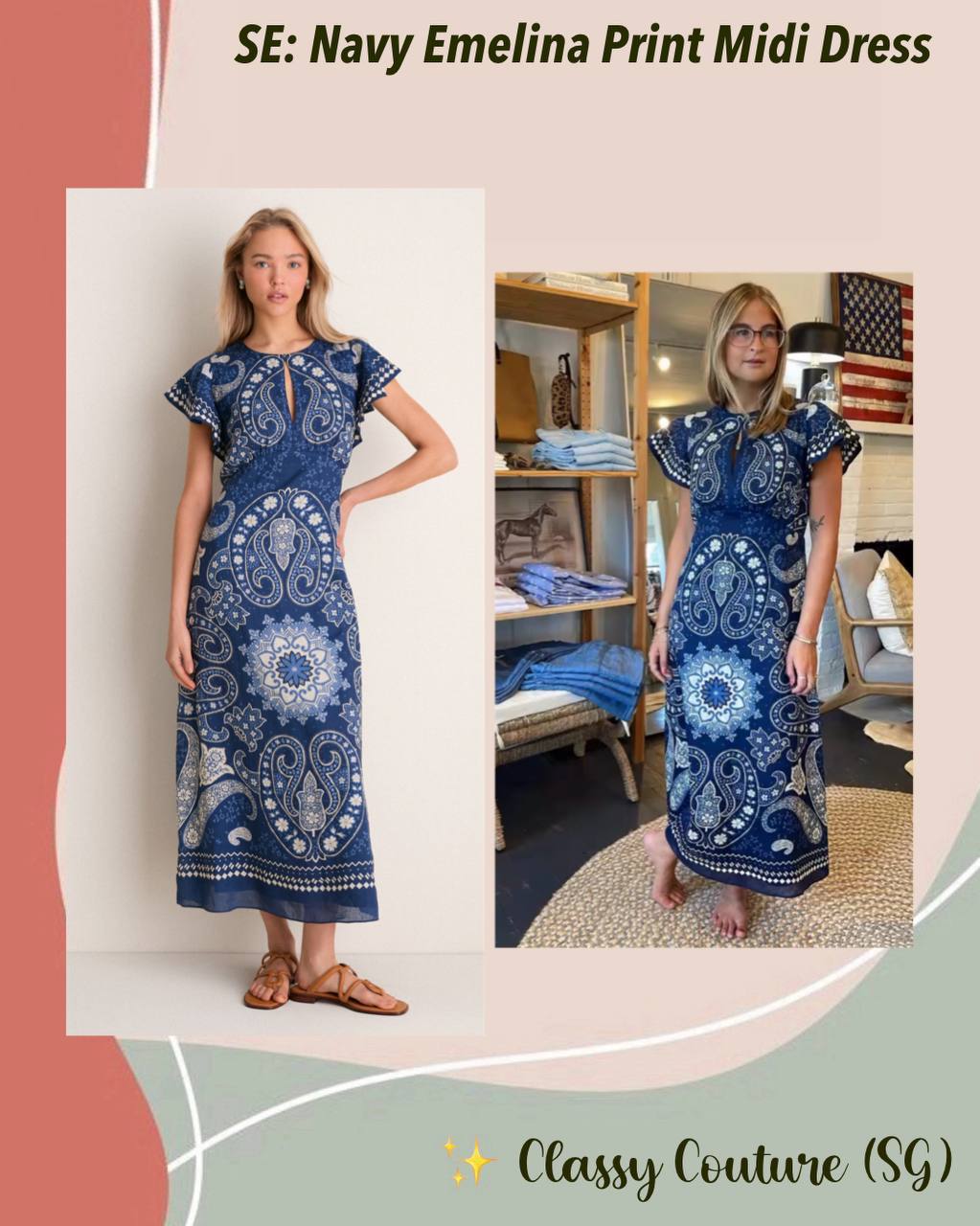 SE Navy Emelina Print Midi Dress