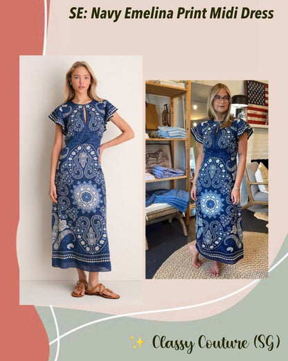 SE Navy Emelina Print Midi Dress