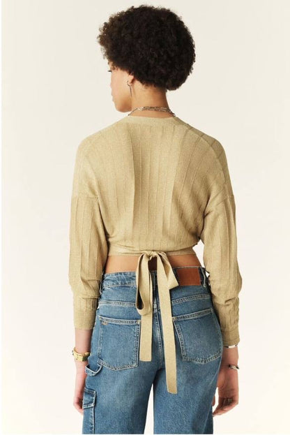 BA Braty Viscose-blend Metallic Wrap Around Cardigan Sweater