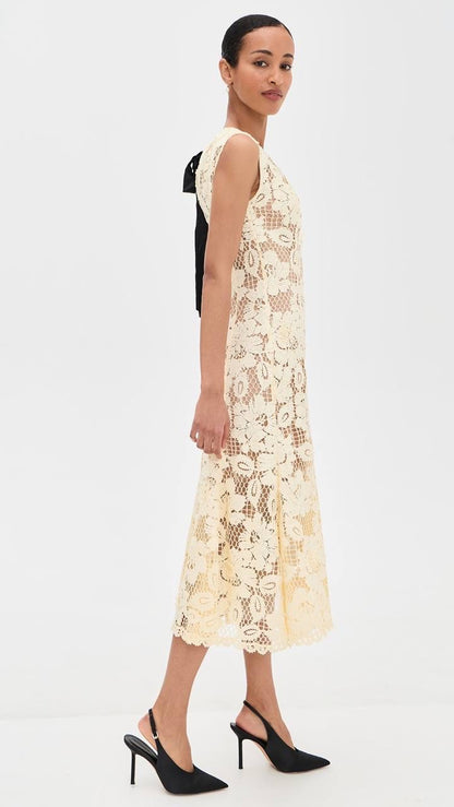 SP Yellow Crochet Lace Midi Dress